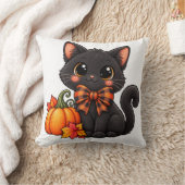 Zwarte kat Halloween kussensloop decoratie Kussen (Deken)