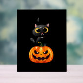 Zwarte Kat Halloween Ontwerp – Griezelige Pompoen  Acryl Bord (Neutraal)
