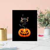 Zwarte Kat Halloween Ontwerp – Griezelige Pompoen  Acryl Bord (Huwelijk)