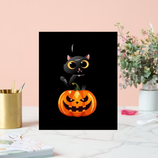 Zwarte Kat Halloween Ontwerp – Griezelige Pompoen Acryl Bord (Huwelijk)