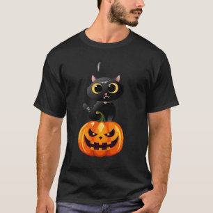 Zwarte kat Halloween ontwerp � Griezelige pompoen  T-shirt
