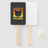 Zwarte Kat Halloween Oude Pompoen Grafiek Handwaaier (Voorkant en achterkant)
