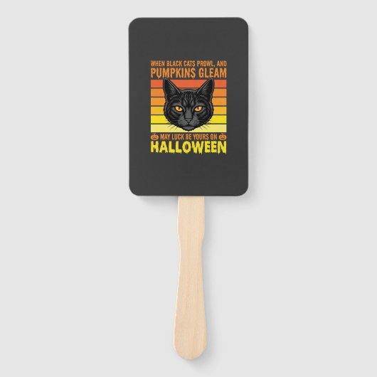 Zwarte Kat Halloween Oude Pompoen Grafiek Handwaaier (Voorkant)