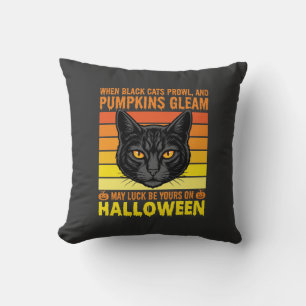 Zwarte Kat Halloween Oude Pompoen Grafiek Kussen