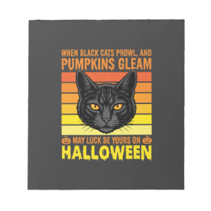 Zwarte Kat Halloween Oude Pompoen Grafiek Notitieblok