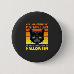 Zwarte Kat Halloween Oude Pompoen Grafiek Ronde Button 5,7 Cm