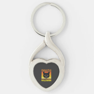 Zwarte Kat Halloween Oude Pompoen Grafiek Sleutelhanger