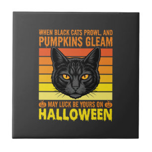Zwarte Kat Halloween Oude Pompoen Grafiek Tegeltje