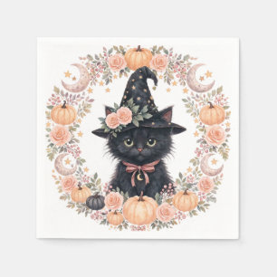 Zwarte kat Halloween papier  Servet