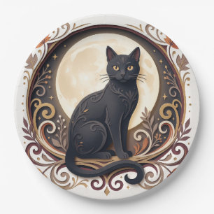 Zwarte Kat Halloween Papieren Bord Vintage