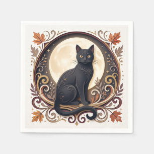 Zwarte Kat Halloween Papieren Bord Vintage Servet