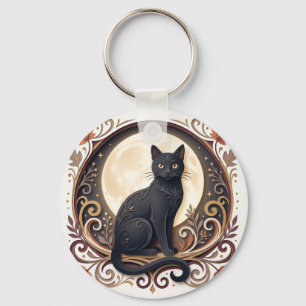 Zwarte Kat Halloween Papieren Bord Vintage Sleutelhanger
