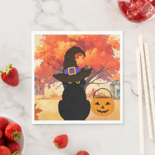Zwarte Kat Halloween Papieren Servet