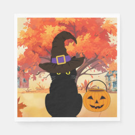 Zwarte Kat Halloween Papieren Servet