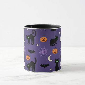 Zwarte Kat Halloween Patroon Mok - Schattig & Grie