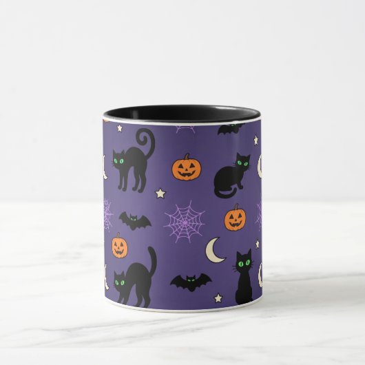 Zwarte Kat Halloween Patroon Mok - Schattig & Grie (Midden)
