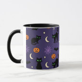 Zwarte Kat Halloween Patroon Mok - Schattig & Grie (Links)