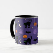 Zwarte Kat Halloween Patroon Mok - Schattig & Grie (Voorkant links)