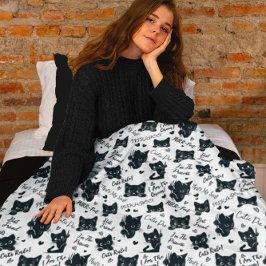 Zwarte kat Halloween-patroon voor kattenliefhebber Fleece Deken