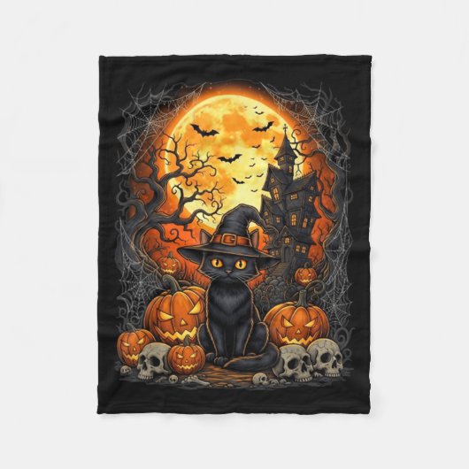 Zwarte kat Halloween pompoen Fleece Deken (Voorkant)