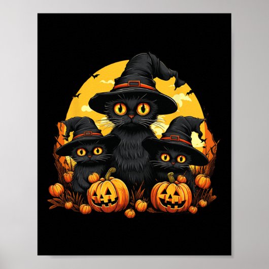 zwarte kat Halloween pompoen Funny Cat Hall Poster (Voorkant)