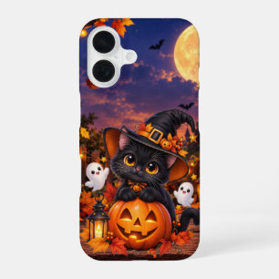 Zwarte Kat Halloween Pompoen Hoesje iPhone 16 Hoesje