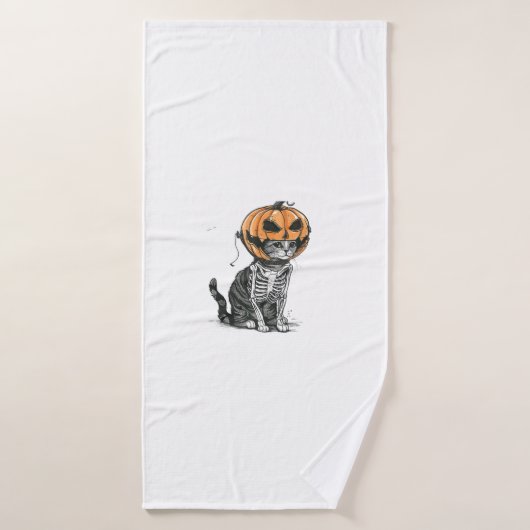Zwarte kat Halloween pompoen hoofd kostuum voor vr Badhanddoek (Badhanddoek)