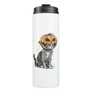 Zwarte kat Halloween pompoen hoofd kostuum voor vr Thermosbeker
