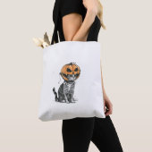 Zwarte kat Halloween pompoen hoofd kostuum voor vr Tote Bag (Dichtbij)