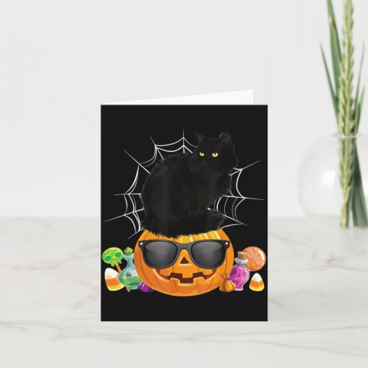 Zwarte Kat Halloween Pompoen Jack O Lantern Kat Kaart (Voorkant)