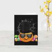 Zwarte Kat Halloween Pompoen Jack O Lantern Kat Kaart (Gele Bloem)