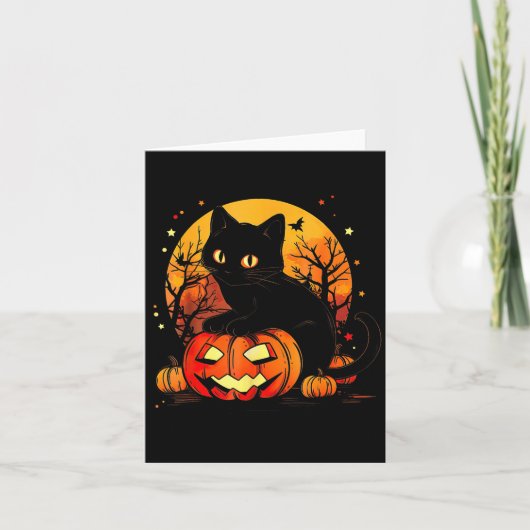 Zwarte Kat Halloween Pompoen Kaart (Voorkant)