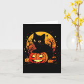 Zwarte Kat Halloween Pompoen Kaart (Gele Bloem)