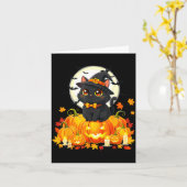 Zwarte Kat Halloween Pompoen Kat Kaart (Gele Bloem)