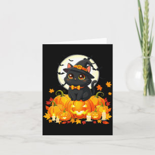Zwarte Kat Halloween Pompoen Kat Uitvoering Kaart