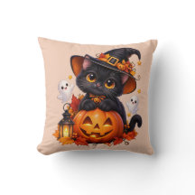 Zwarte Kat Halloween Pompoen Kussen