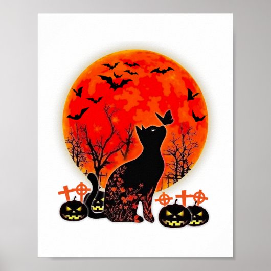 Zwarte kat Halloween Pompoen Maan Spooy Poster (Voorkant)