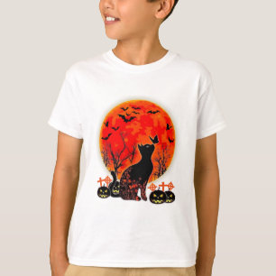 Zwarte kat Halloween Pompoen Maan Spooy T-shirt