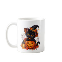 Zwarte Kat Halloween Pompoen Mok