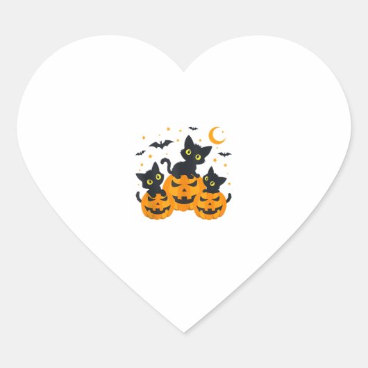Zwarte kat Halloween pompoen Spooky Night Hart Sticker (Voorkant)