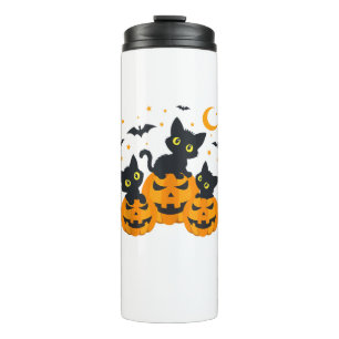 Zwarte kat Halloween pompoen Spooky Night Thermosbeker