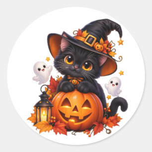Zwarte Kat Halloween Pompoen Sticker