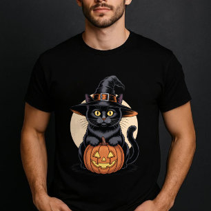 Zwarte Kat Halloween Pompoen T-shirt
