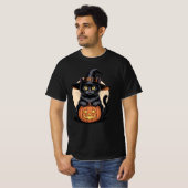 Zwarte Kat Halloween Pompoen T-shirt (Voorkant volledig)