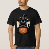 Zwarte Kat Halloween Pompoen T-shirt (Voorkant)