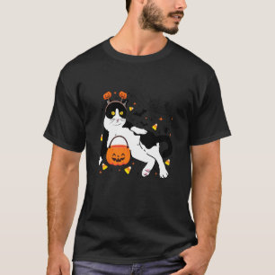 Zwarte Kat Halloween Pompoen Tuxedo Kat Grappig T-shirt
