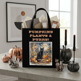Zwarte Kat Halloween Pompoenen Planten Spinnen Vin Tote Bag