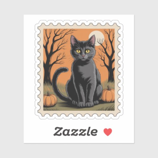 Zwarte Kat Halloween Postzegel Sticker (Vel)