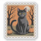 Zwarte Kat Halloween Postzegel Sticker (Voorkant)