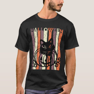 Zwarte Kat Halloween Retro Gedistroyeerde Goth Pom T-shirt